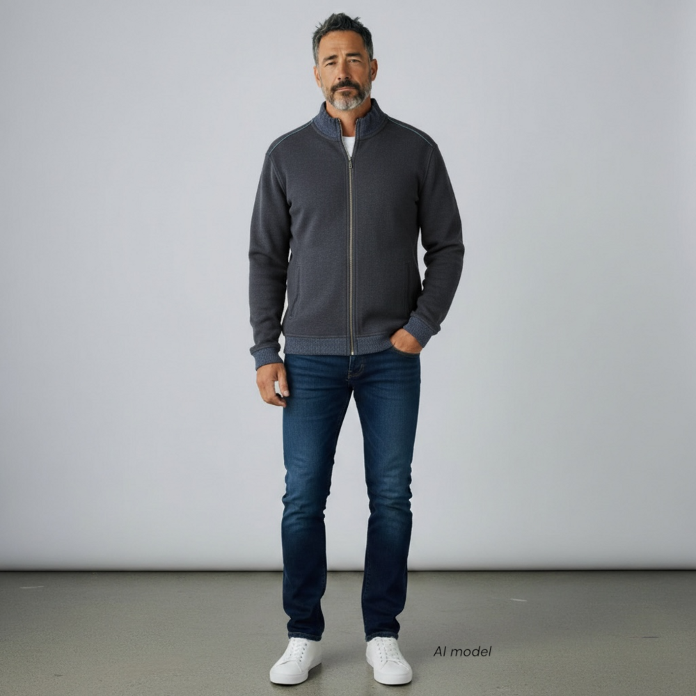 Tommy Bahama Jacket Men XXL Blue Mock Neck Full Zip All Cotton Heavy Knit Logo